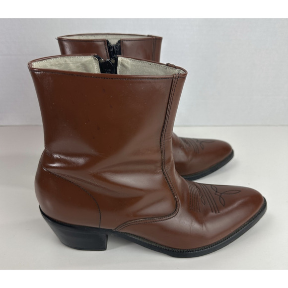 *Flaw Long Haul Mens Leather Cowboy Boots Sz 10M Western Zip Ankle Riding Brown - Picture 6 of 16